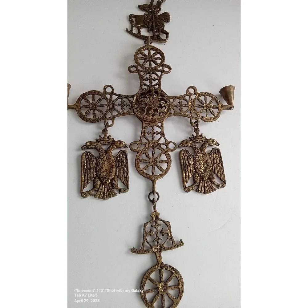 Vintage Ornate Metal Cross Wall Hanging Candlestick‎ Holder Religious Decor